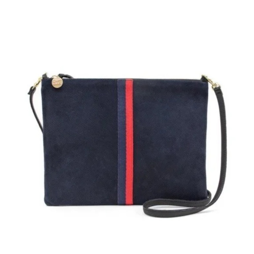 Clare V Sac Bretelle Navy Perf Suede w Stripes Crossbody Bag - Picture 6 of 6
